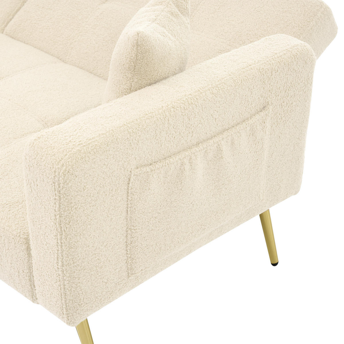 2-SITZER-SOFA Sherpa Beige mit Schlaffunktion, verstellbarer Rückenlehne und Seitentaschen - Beige, Holzwerkstoff/Textil (175/72/64cm) - WISHDOR