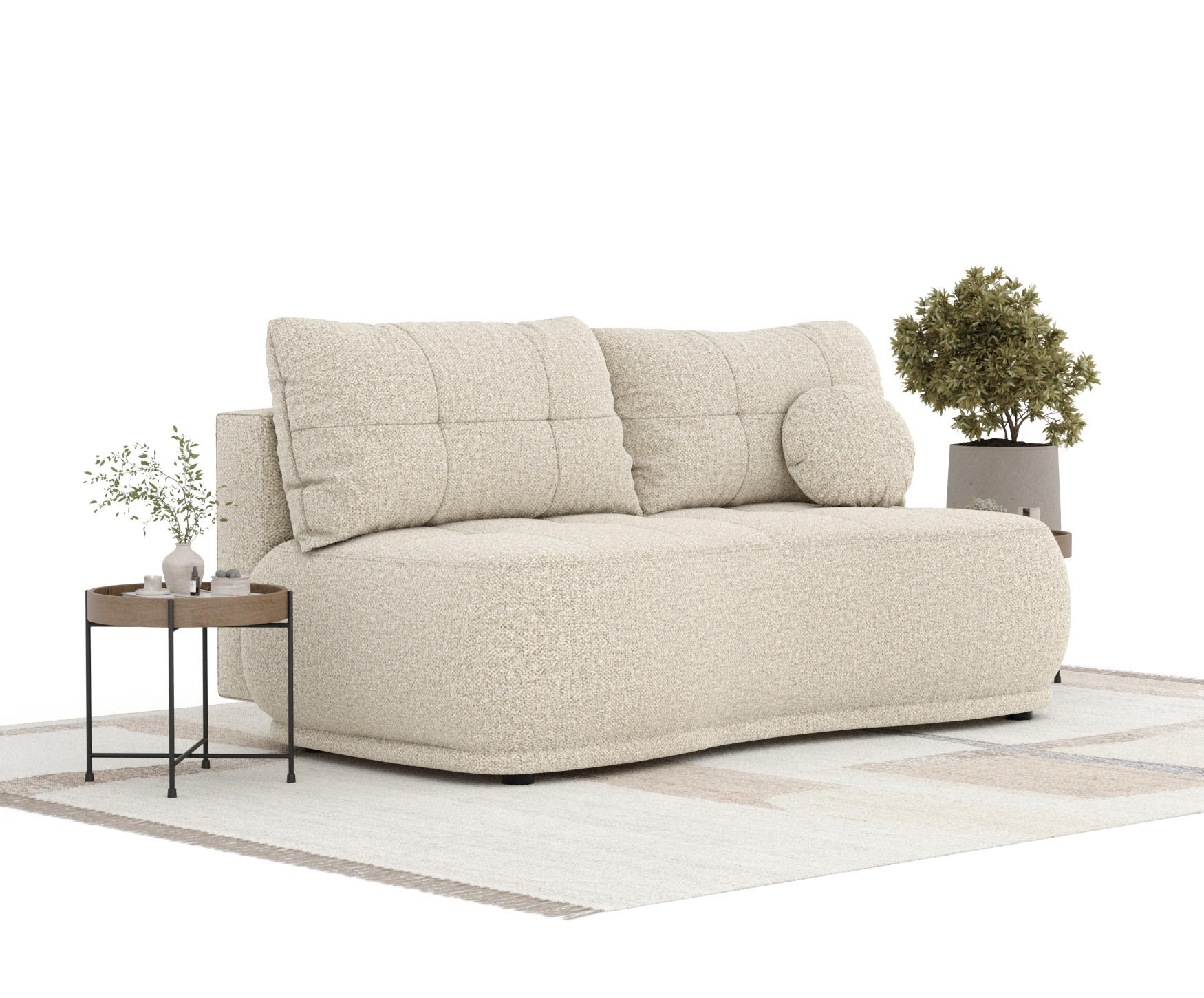 SCHLAFSOFA Cirrus Beige Plüschstoff - Beige/Schwarz, Holz/Holzwerkstoff (206/95/105cm) - Maison de Reve