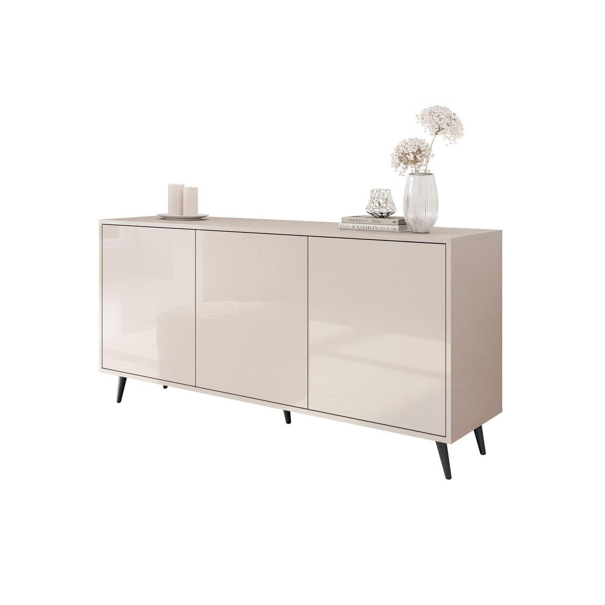 KOMMODE SANAYI Kaschmir Hochglanz – schräge schwarze Beine - Kaschmir, Holzwerkstoff (154/72/40cm) - Lookway