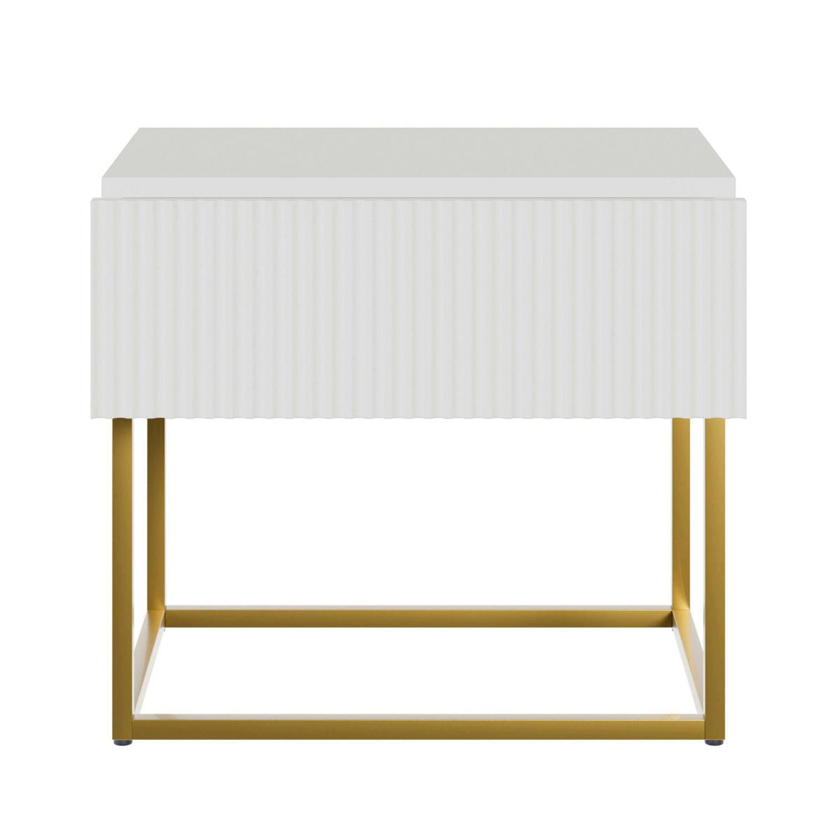 NACHTTISCH Veldio mit Schublade und Rillenfront, Weiß mit goldenen Beinen, 50 cm - Goldfarben/Weiß, Holzwerkstoff/Metall (50/44/35.6cm) - Selsey