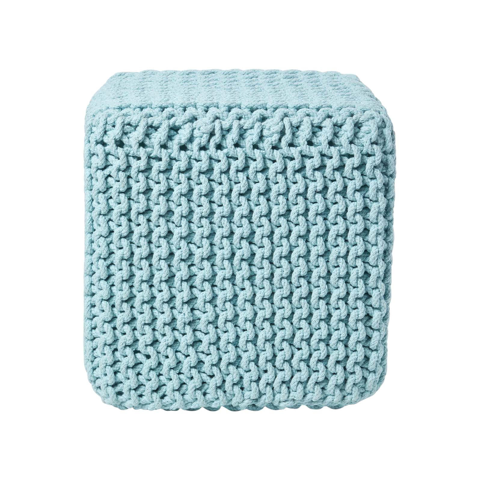 STRICK-POUF pastellblau, Sitzwürfel 35/35/35 cm - Hellblau, Textil (35/35/35cm) - Homescapes
