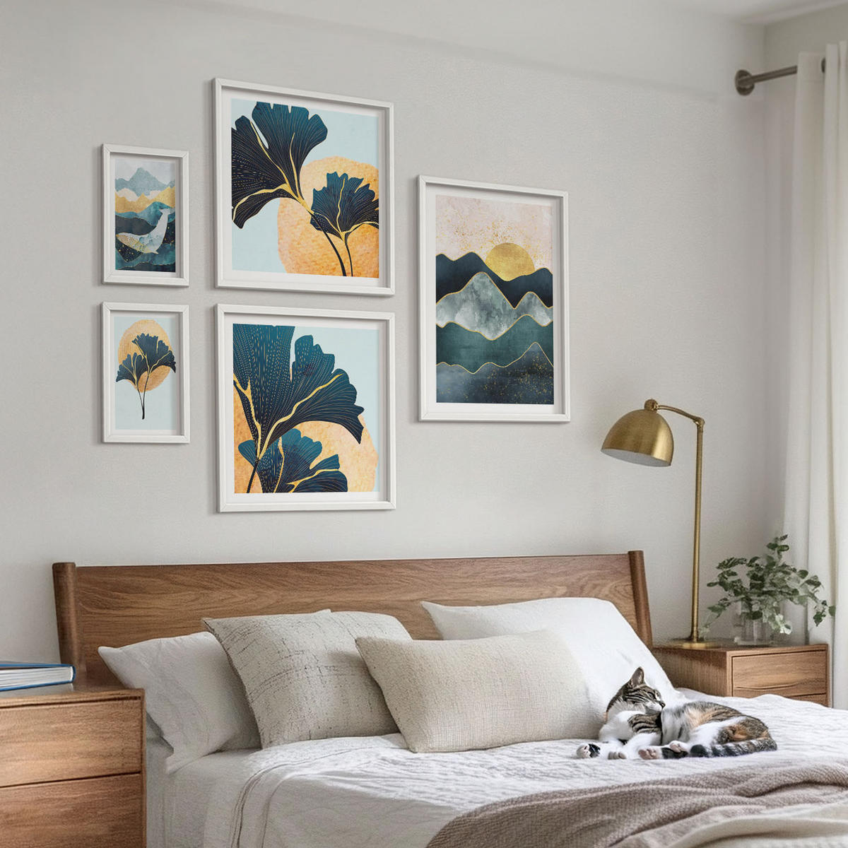 BILDER SET 5er Set - 50x50 cm & 20x30 cm & 40x60 cm Weißer Rahmen - Fruchtige Muster italienischer Wein - Weiß, Kunststoff (40/60cm) - TULUP