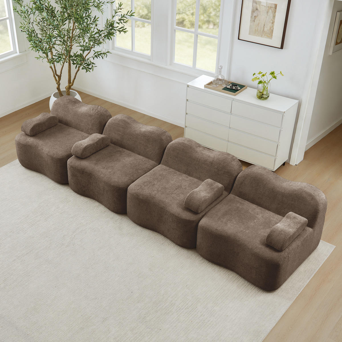 4-SITZER Sofa 384x98x70 cm aus Samtstoff rahmenlos modular, braun - Braun, Textil (98/70/384cm)