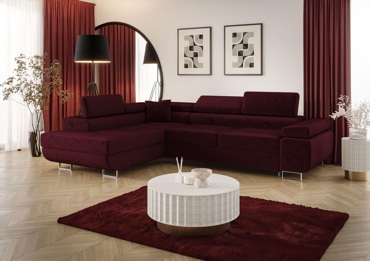 ECKSOFA EMILY mit Schlaffunktion Monolith 69 Links - Bordeaux, Textil (275/200cm) - Bedante