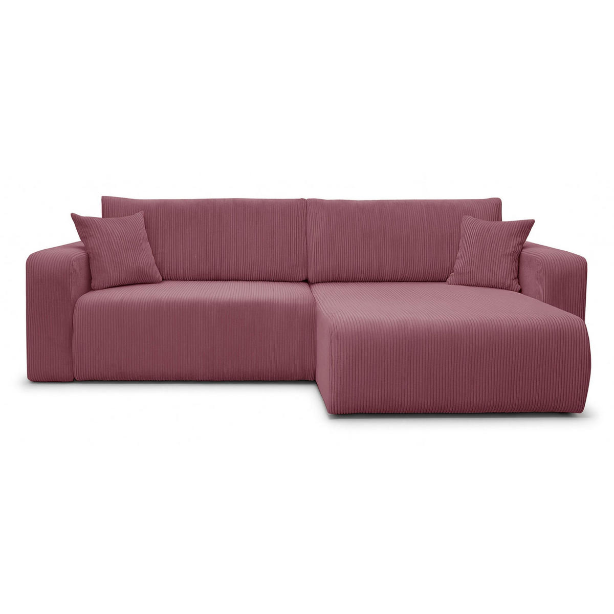 ECKSOFA mit Schlaffunktion Nellio L-Form universal mit Bettkasten Lachsfarben Cord - Koralle/Schwarz, Kunststoff/Textil (245/145cm) - Homebook