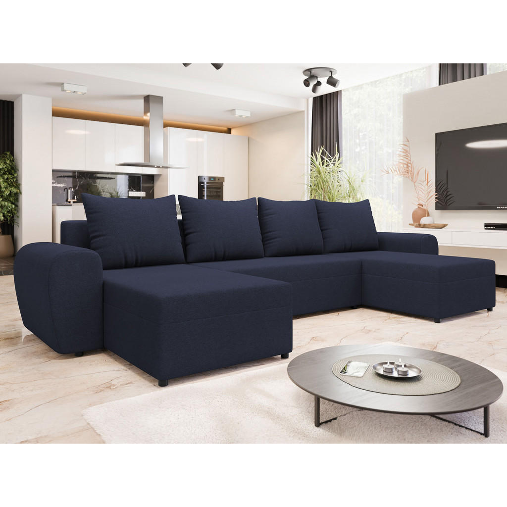 Thumbnail - Mirjan24 Wohnlandschaft, Dunkelblau, Textil, 6-Sitzer, U-Form,Rechteckig, rund, 330x86x140 cm, Wohnzimmer, Sofas & Couch...