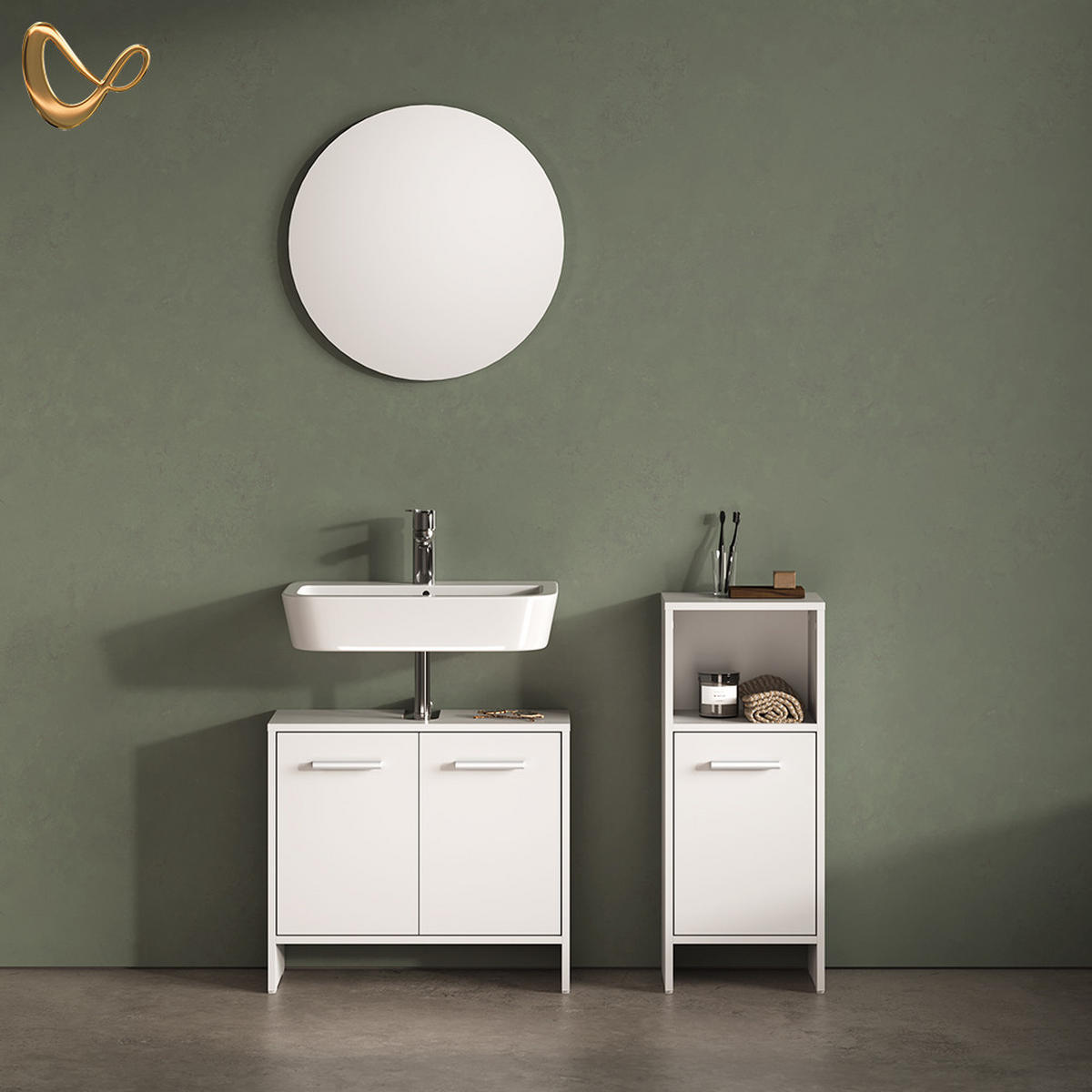 BADEZIMMERMÖBEL-SET Amalfi Weiß 2 Teile - Weiß, Holzwerkstoff (63.8/57/26.3cm) - Livinity®