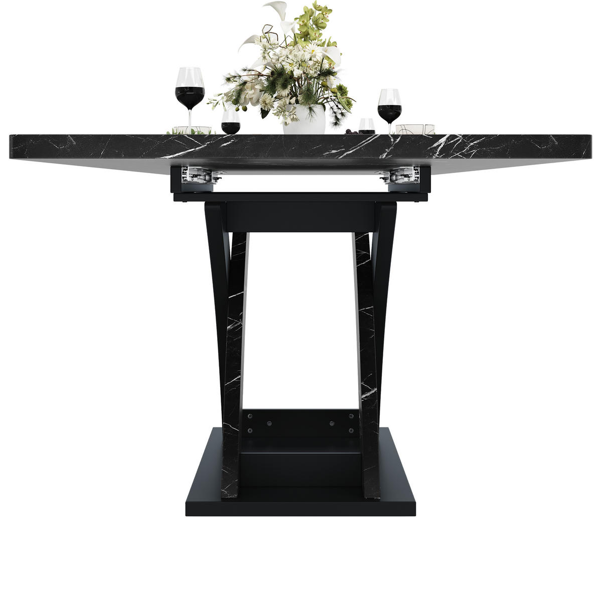 ESSTISCH 120-160x80x75 cm aus MDF und Metall mit ausziehbarer Tischplatte und X-förmigen Querstreben, schwarz - Schwarz, Holzwerkstoff (80/160/75cm) - Luhomfu