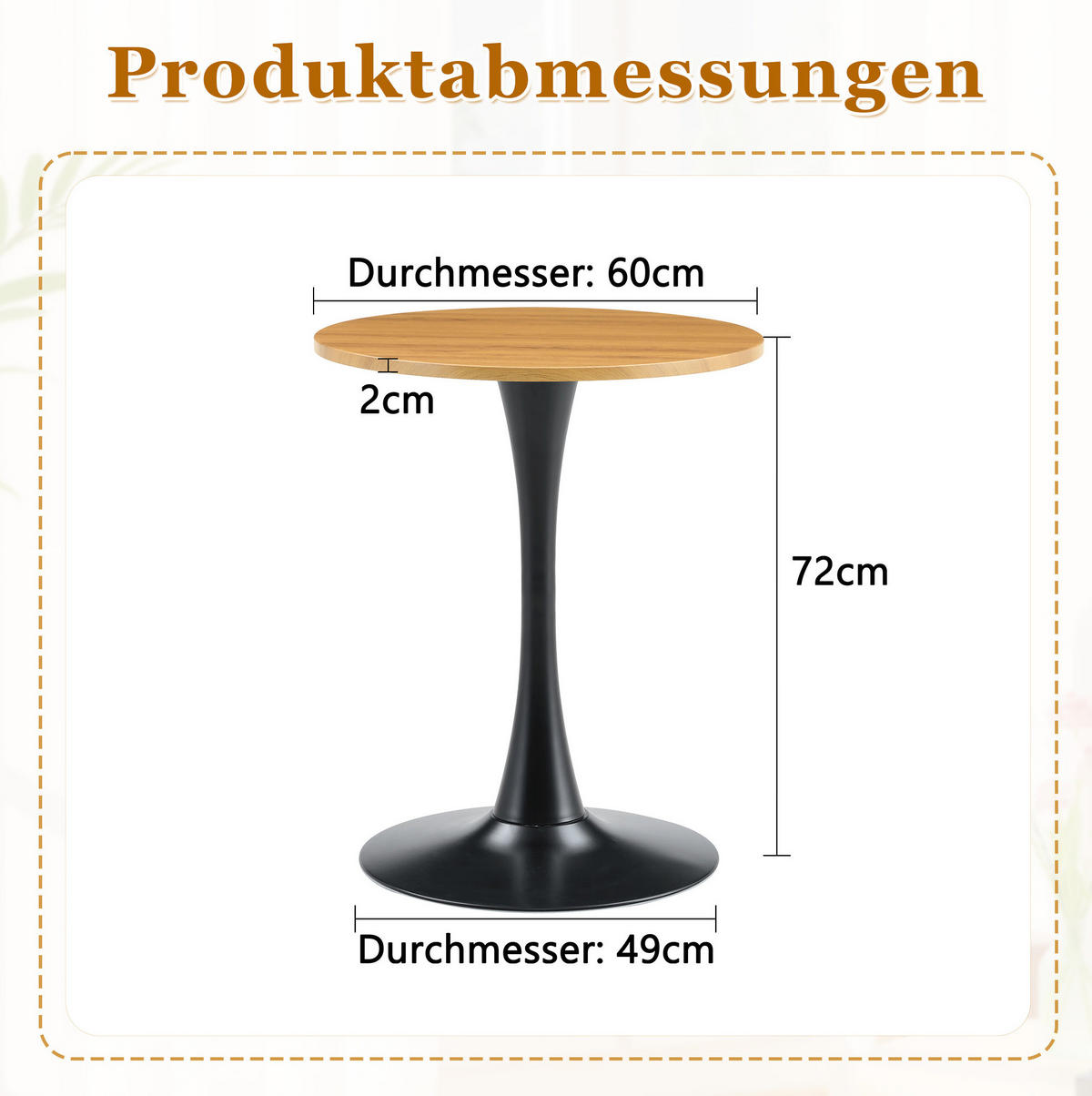 BEISTELLTISCH rund 60/60/72 cm Schwarz Holzoptik aus MDF mit Metallfuß - Naturfarben, Holzwerkstoff (60/60/72cm) - OKWISH