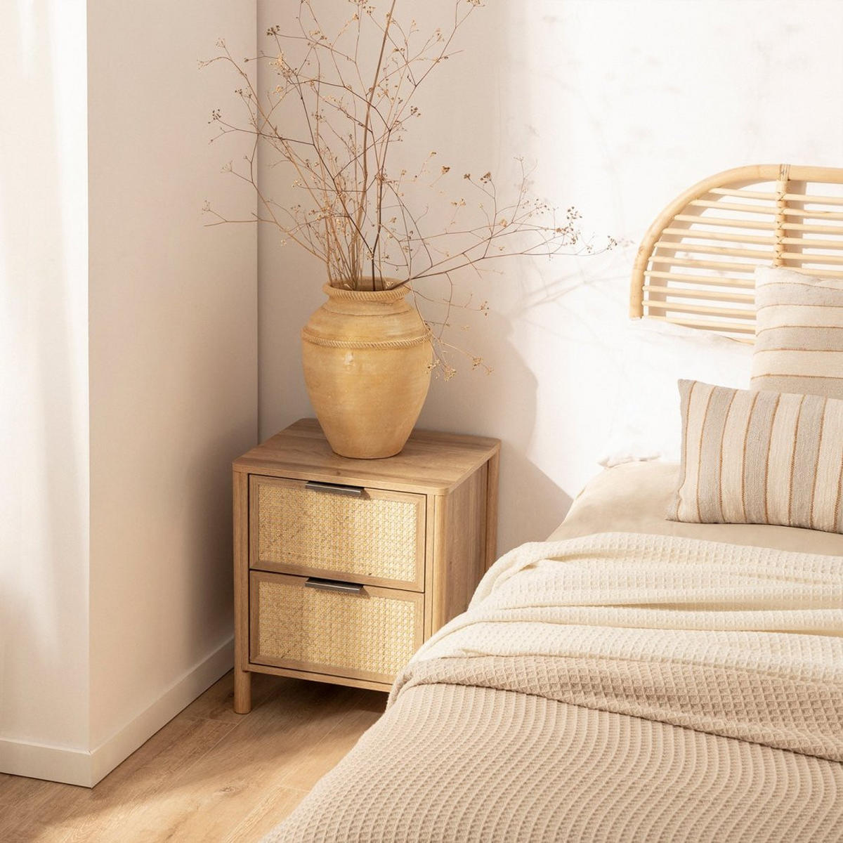 NACHTTISCH 2 SCHUBLADEN Bent Natürlich 47 cm x 55 cm - Naturfarben, Holzwerkstoff (47/55/40cm) - Klast Home