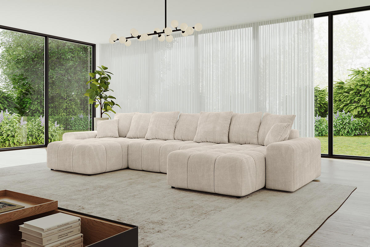 WOHNLANDSCHAFT ENIL-U 390x175x84 Beige Cord - Beige, Holzwerkstoff/Kunststoff (390/84/175cm) - ALTDECOR