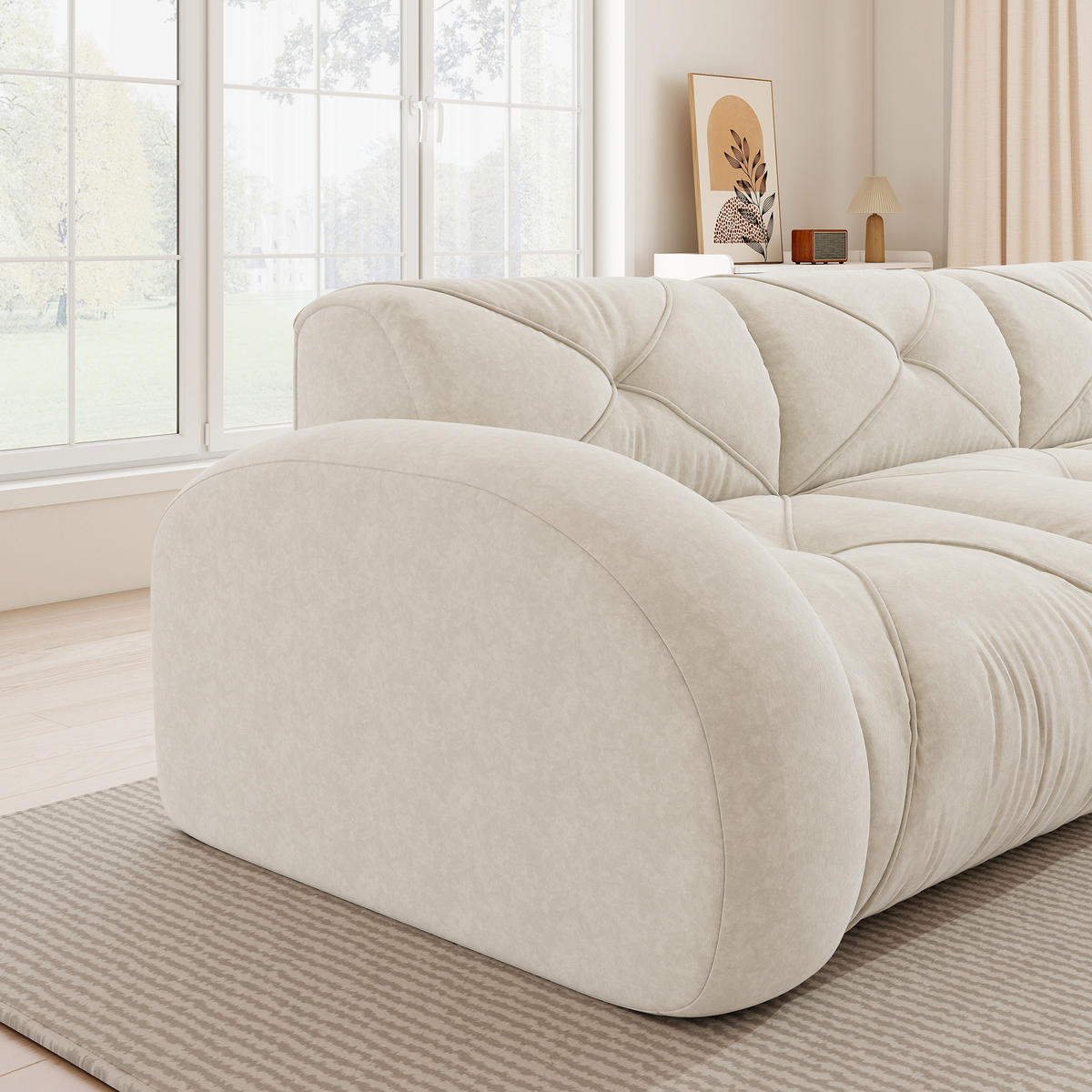 SOFA 204×95×76 cm Chenille rahmenlos modular 2-Sitzer, weiß - Weiß, Textil (95/76/204cm) - Luhomfu