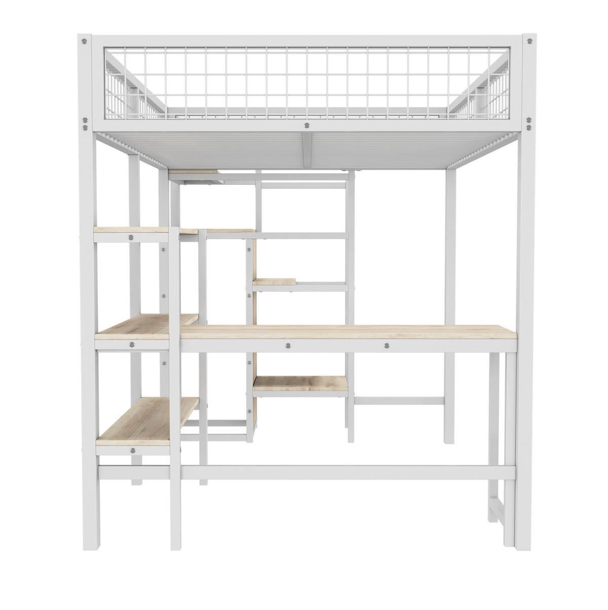 HOCHBETT 140/200 cm in Weiß mit Schreibtisch, Regalen und Kleiderschrank - Weiß, Metall (140/200cm) - Flora Grace