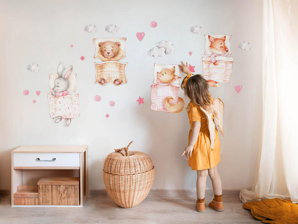 WANDAUFKLEBER 100x135cm - Schlafende Tiere - Multicolor, Kunststoff (100/135/0.1cm) - Wallfluent