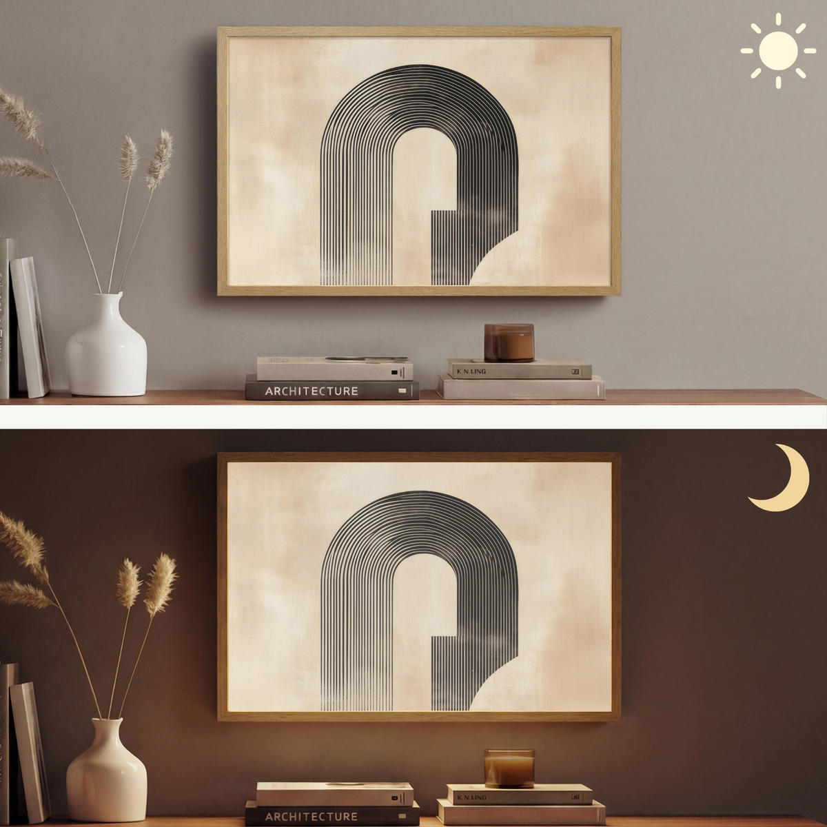 NÁSTĚNNÁ LAMPA S AKUMULÁTOREM Luk - Pruhy - Minimalistický - Černý 60x40 cm - béžová, kompozitní dřevo (60/40/8cm) - OnlyWow