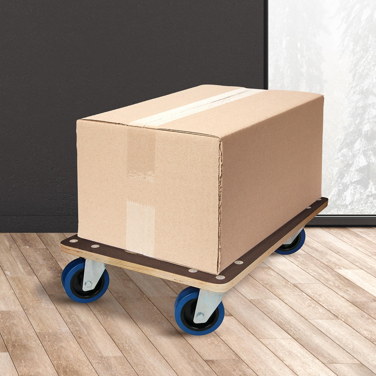 TRANSPORTROLLER 2er Set mit 4 Rollen 40x60 cm Traglast 800kg Siebdruck Holzplatte Black - Anthrazit, Holzwerkstoff (40/60/14.5cm) - ECD-Germany