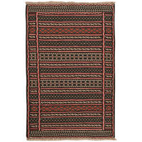 KELIM-TEPPICH handgewebt Kordi Schwarz 93/61 cm Schurwolle - Schwarz, Textil (61/93cm) - Looma