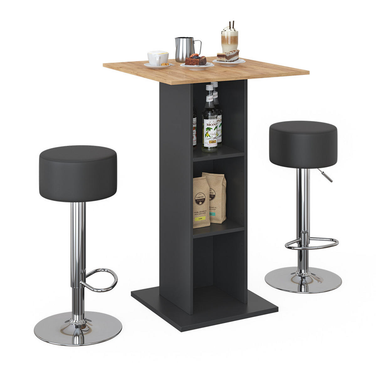 STOJACÍ BAROVÝ STŮL SE ŽIDLEMI Rodeo Antracit - antracitová, kompozitní dřevo (70/109/70cm) - Vicco