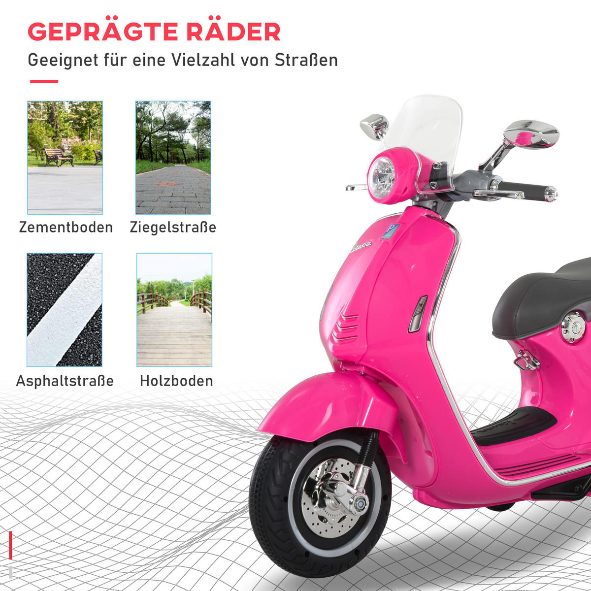 ELEKTRO-MOTORRAD für Kinder mit MP3-Musik, 3-6 Jahre, Kunstleder, Metall, 108 x 49 x 75 cm, Rosa - Rosa, Kunststoff/Metall (108/49/75cm) - HOMCOM