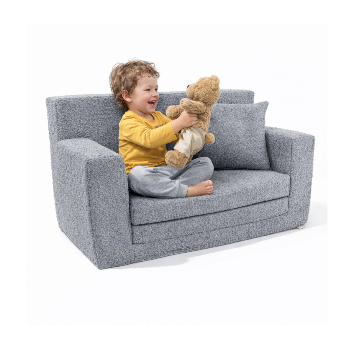 KINDERSOFA David – Stilvoller Komfort für das Kinderzimmer - In den Trendfarben - Grau, Textil (83/47/43cm) - Fortisline
