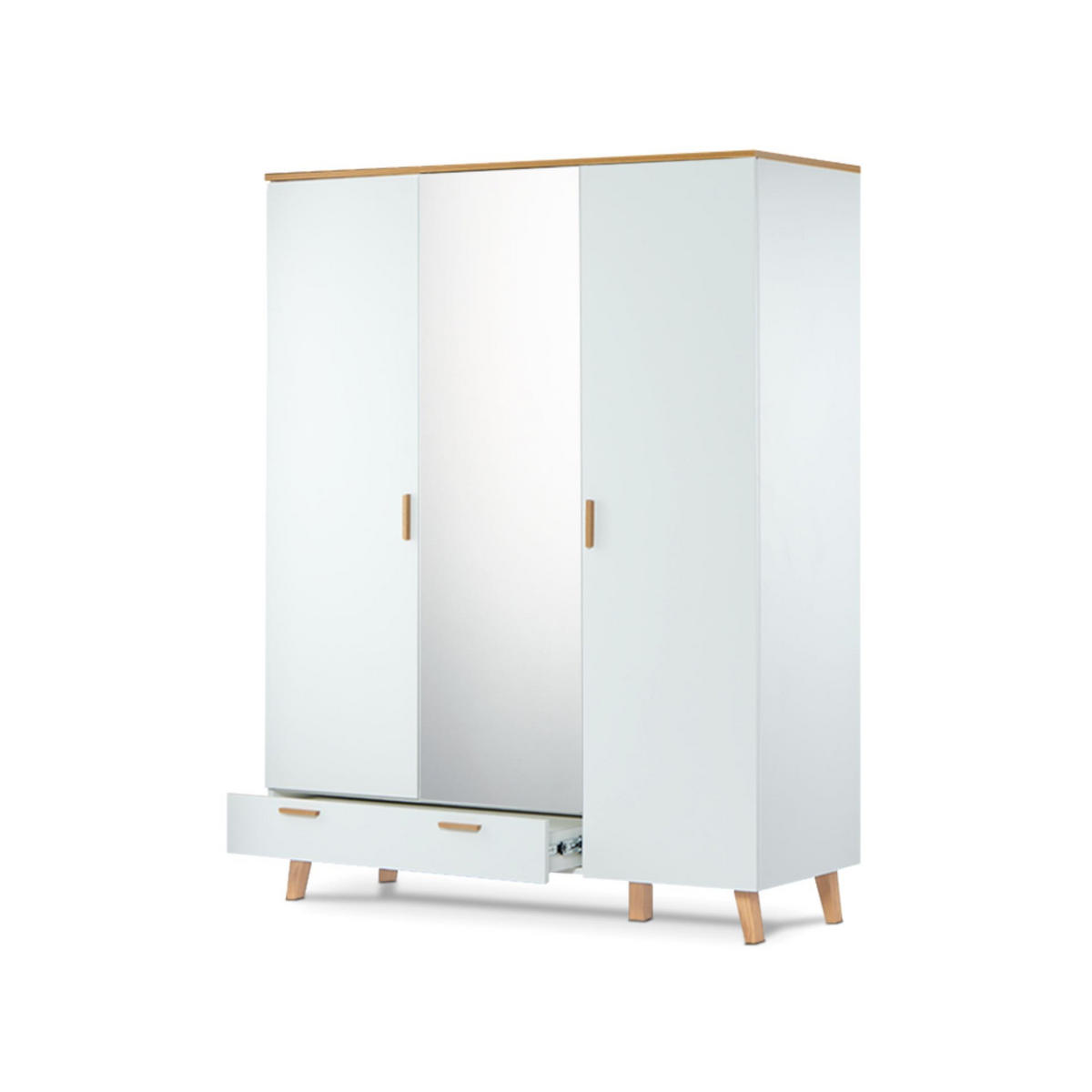 KLEIDERSCHRANK FRISK Verspiegelter, weiß - Eichefarben/Weiß, Eichenholz/Holzwerkstoff (150/195/58cm) - KONSIMO®
