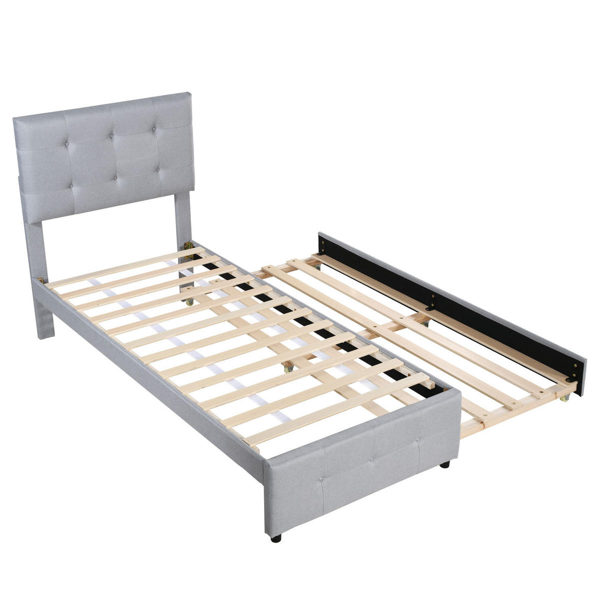 POLSTERBETT 90/200 cm grau mit ausziehbarem Bett und verstellbarem Kopfteil - Grau, Textil (90/200cm) - OKWISH