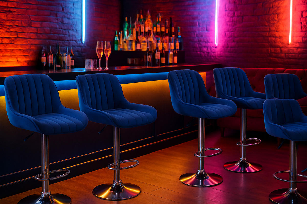 BARHOCKER Lento Gestell Metall in Chromoptik Samt Blau - Blau/Chromfarben, Textil/Metall (50/108/50cm) - TPFLiving