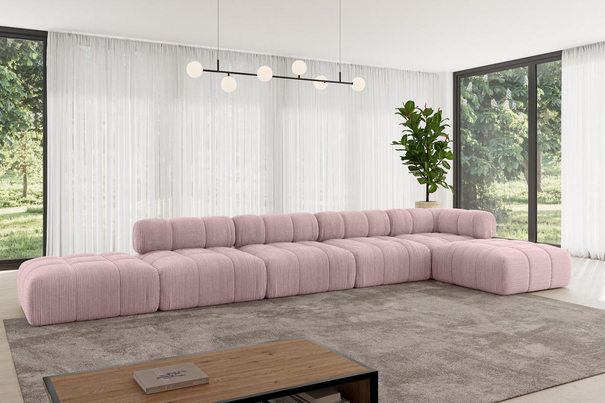 ECKSOFA modulares Sofa Kerru-L3 - 475x190x70 cm Rosa Cord - Rosa, Holzwerkstoff/Textil (475/190cm) - ALTDECOR