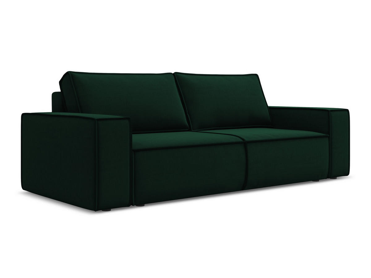 3-SITZER SOFA mit Schlaffunktion Samt Stoff Grün - Dunkelgrün/Schwarz, Kunststoff/Textil (255/85/105cm) - Makamii