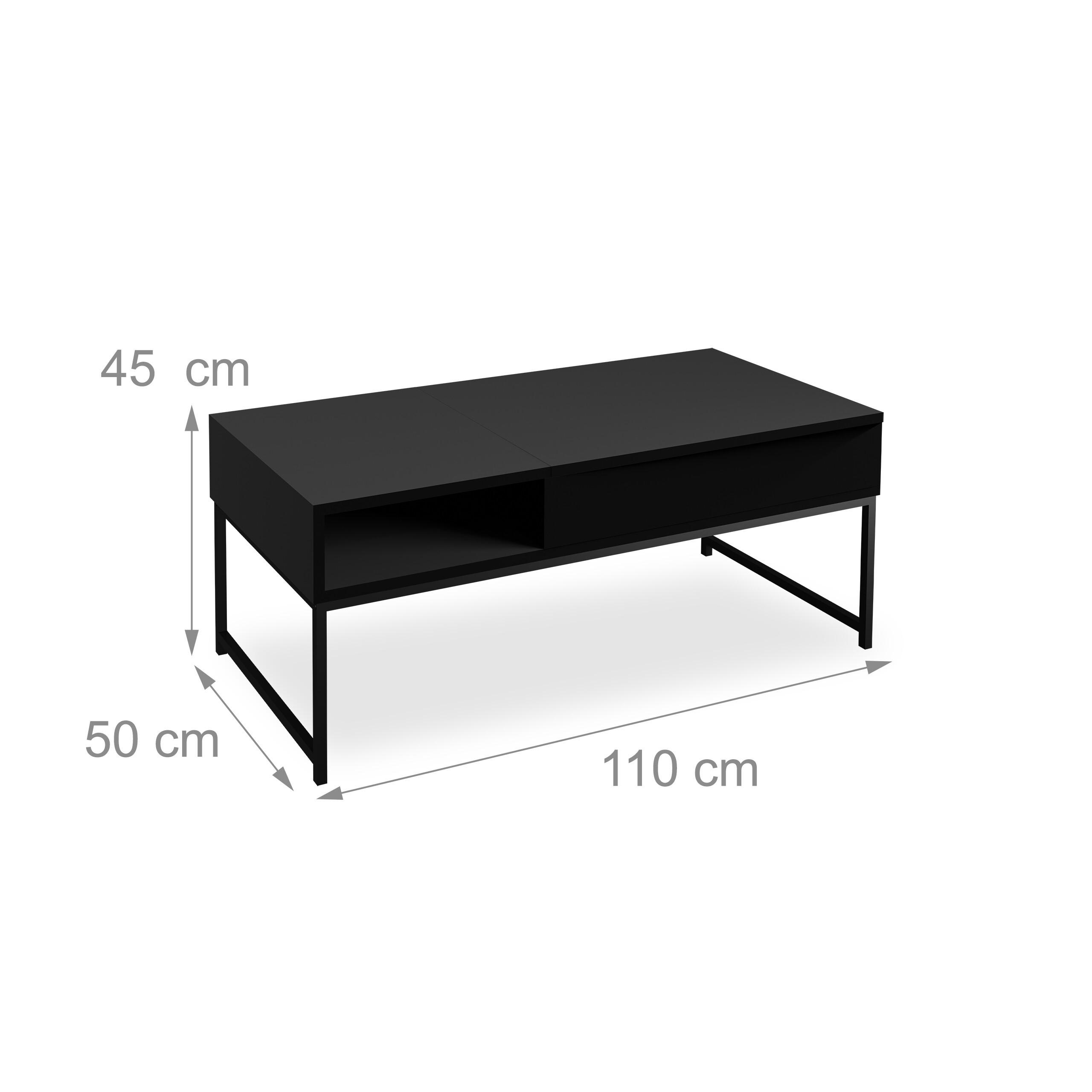 Thumbnail - Relaxdays Couchtisch, Schwarz, Holzwerkstoff, Metall, 110x56x50 cm, Wohnzimmer, Wohnzimmertische, Couchtische