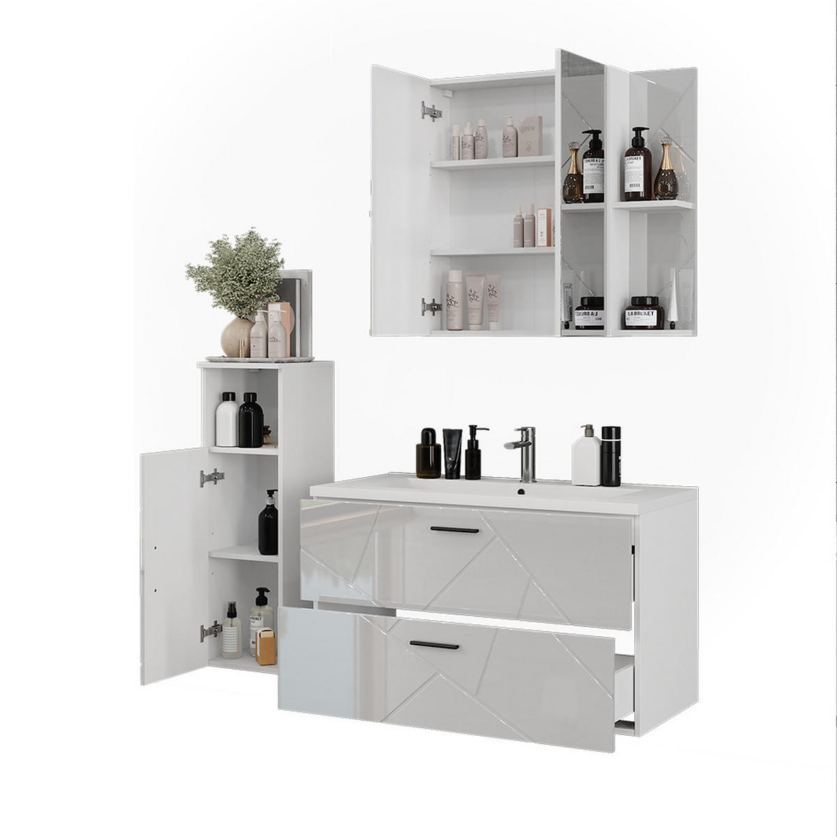 KOUPELNOVÁ SESTAVA NÁBYTKU Irma Bílá/bílý vysoký lesk - vysoce lesklá bílá, kompozitní dřevo (100/57/46cm) - Vicco
