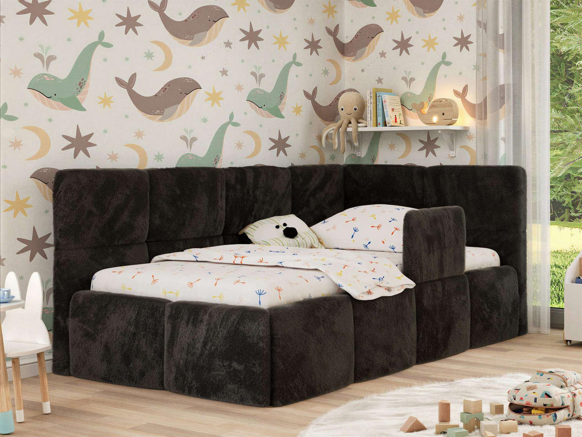 DĚTSKÁ POSTEL ARVO ALTA 90/200 - Černá Plyš - Pravá - černá, textil (90/200cm) - MKS