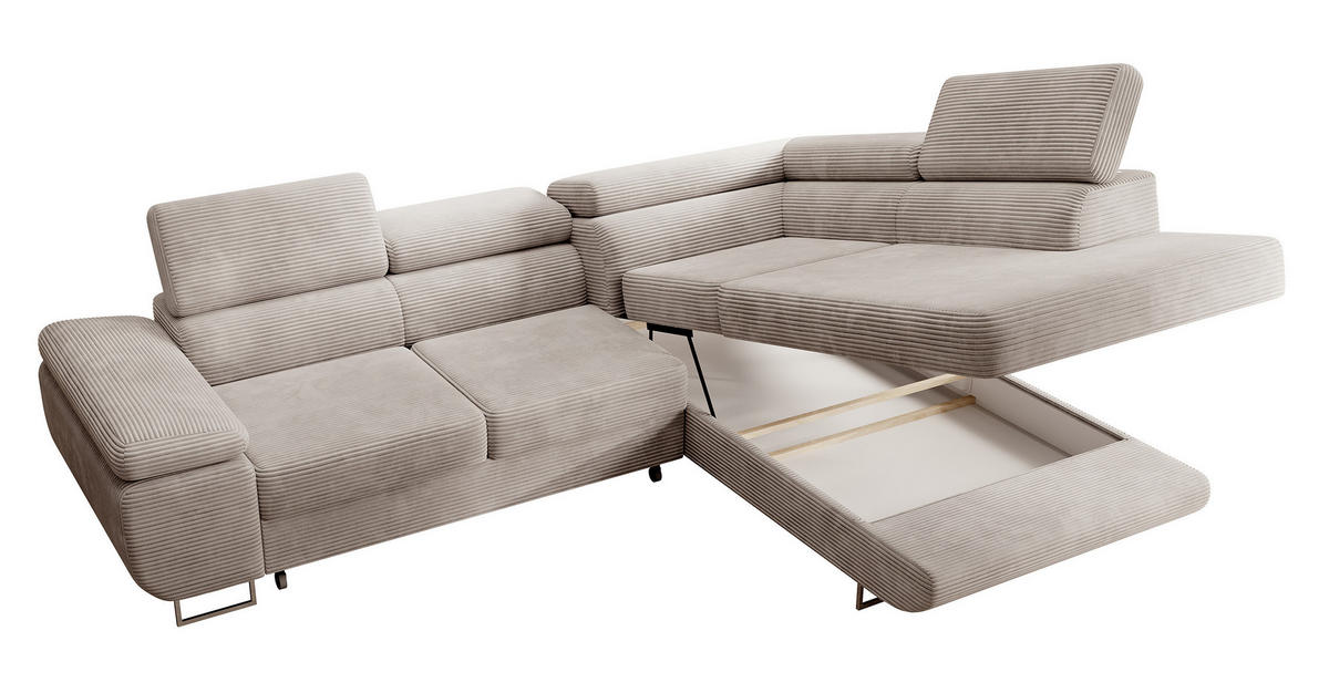 ECKSOFA Stevil Graubeige Cordbezug - Greige/Silberfarben, Textil/Metall (275/203cm) - Selsey