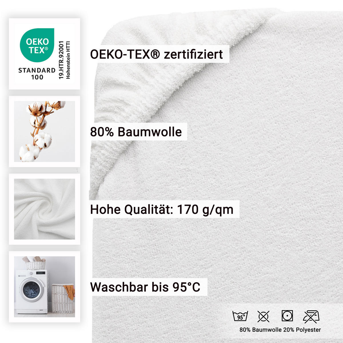 SPANNBETTLAKEN, 100x200 cm, 80% Baumwolle, 20% Polyester, Weiß - Weiß, Naturmaterialien (100/200cm) - Zollner