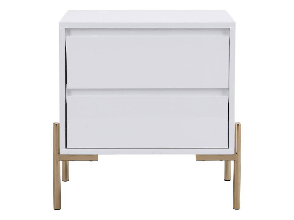 NACHTTISCH mit 2 Schubladen - MDF & Metall - Goldfarben & Weiß lackiert - KORASA - Weiß, Holz (40/50/50cm) - Pascal Morabito