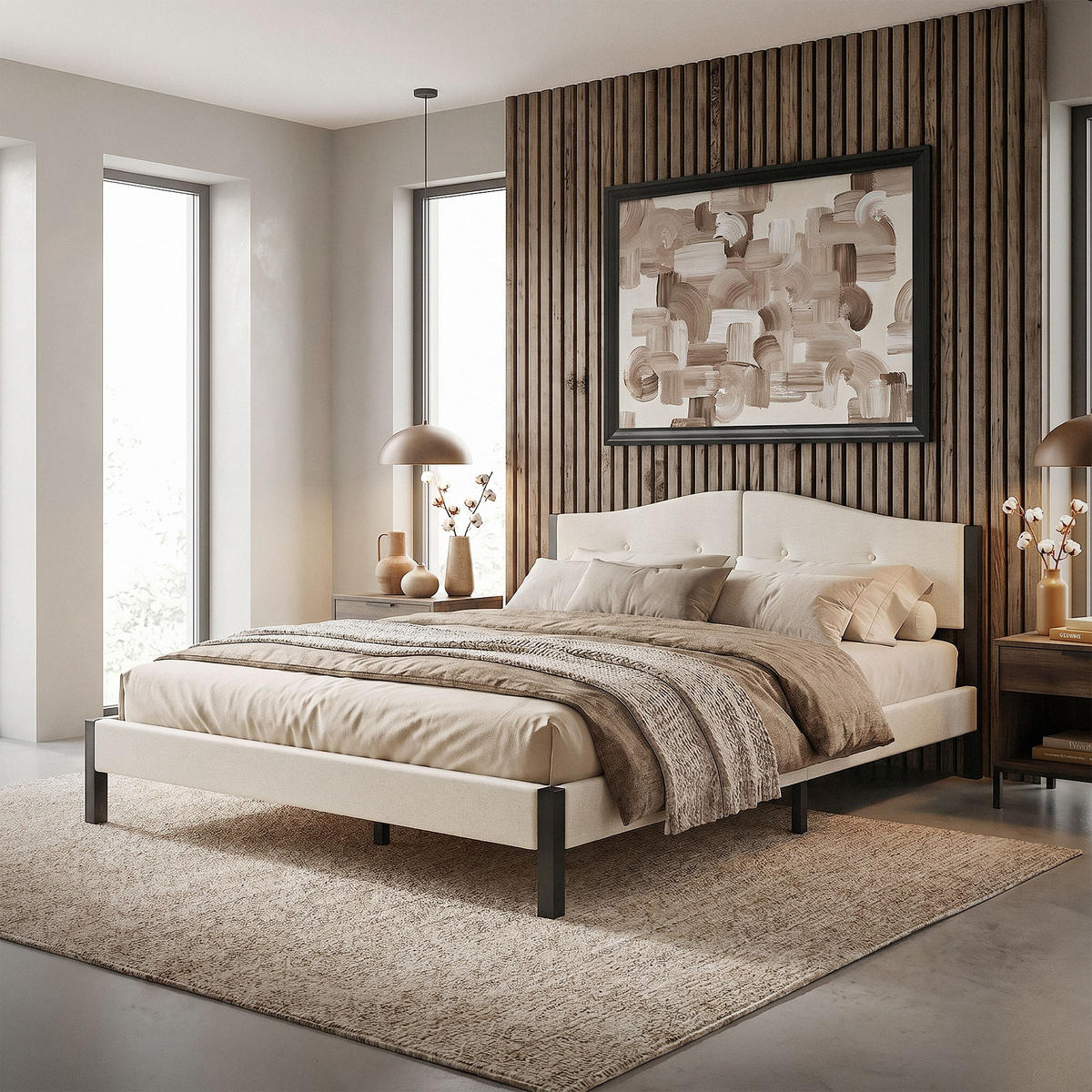 ČALOUNĚNÁ POSTEL 160x200 cm béžová s roštem a lněnou látkou - béžová, kompozitní dřevo/textil (160/200cm) - ML-DESIGN