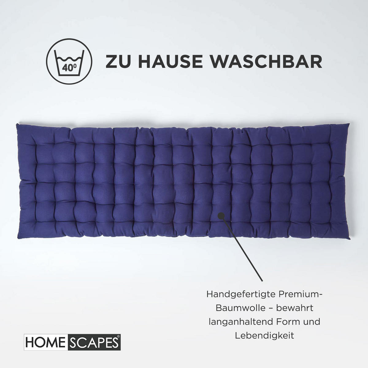 BANKAUFLAGE 3-Sitzer dunkelblau 143/48/5 cm - Dunkelblau, Textil (143/48/5cm) - Homescapes