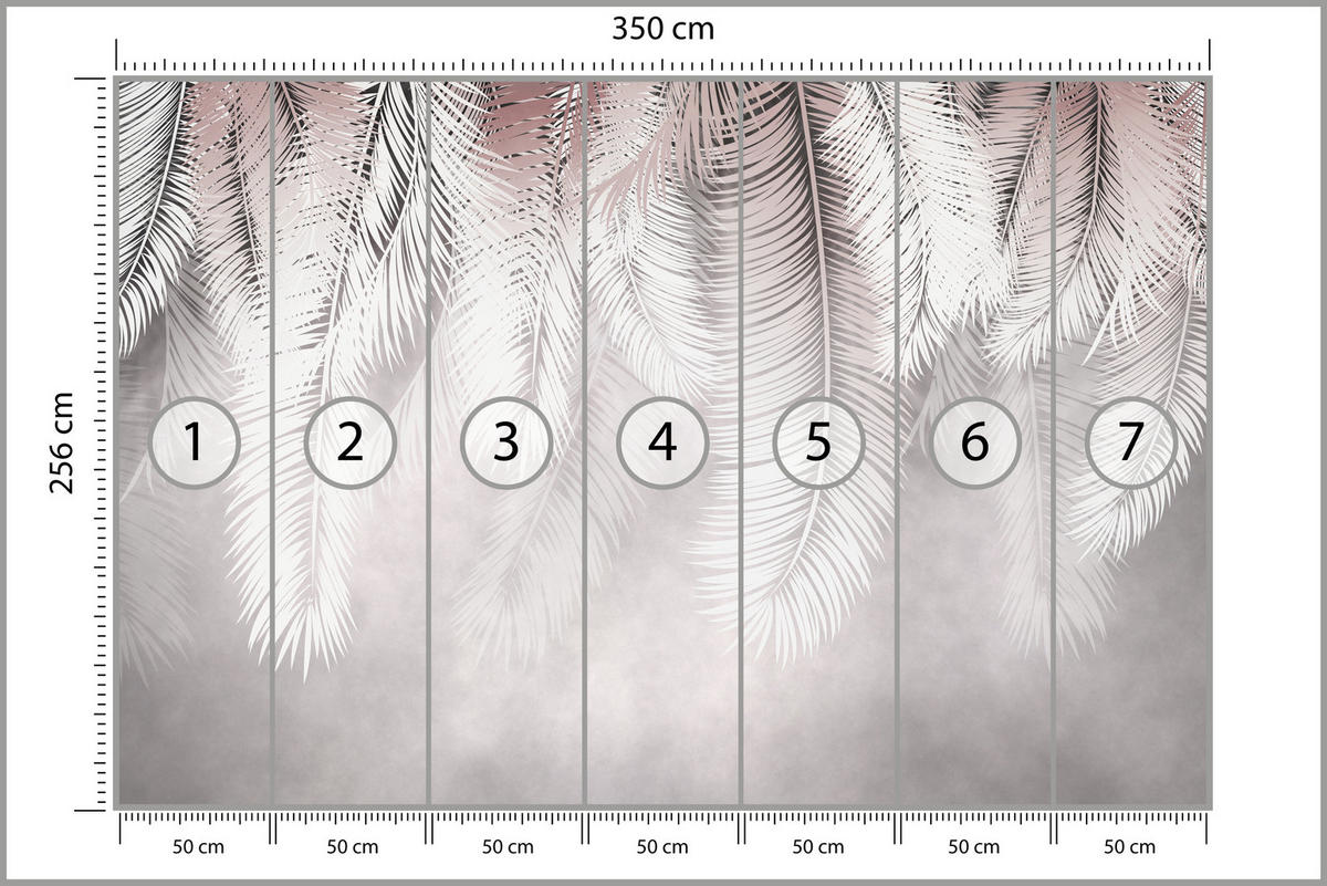 FOTOTAPETE für Esszimmer Große Palmenblätter Boho Beige 350x256 - Violett/Rosa, Papier (350/256cm) - Muralo