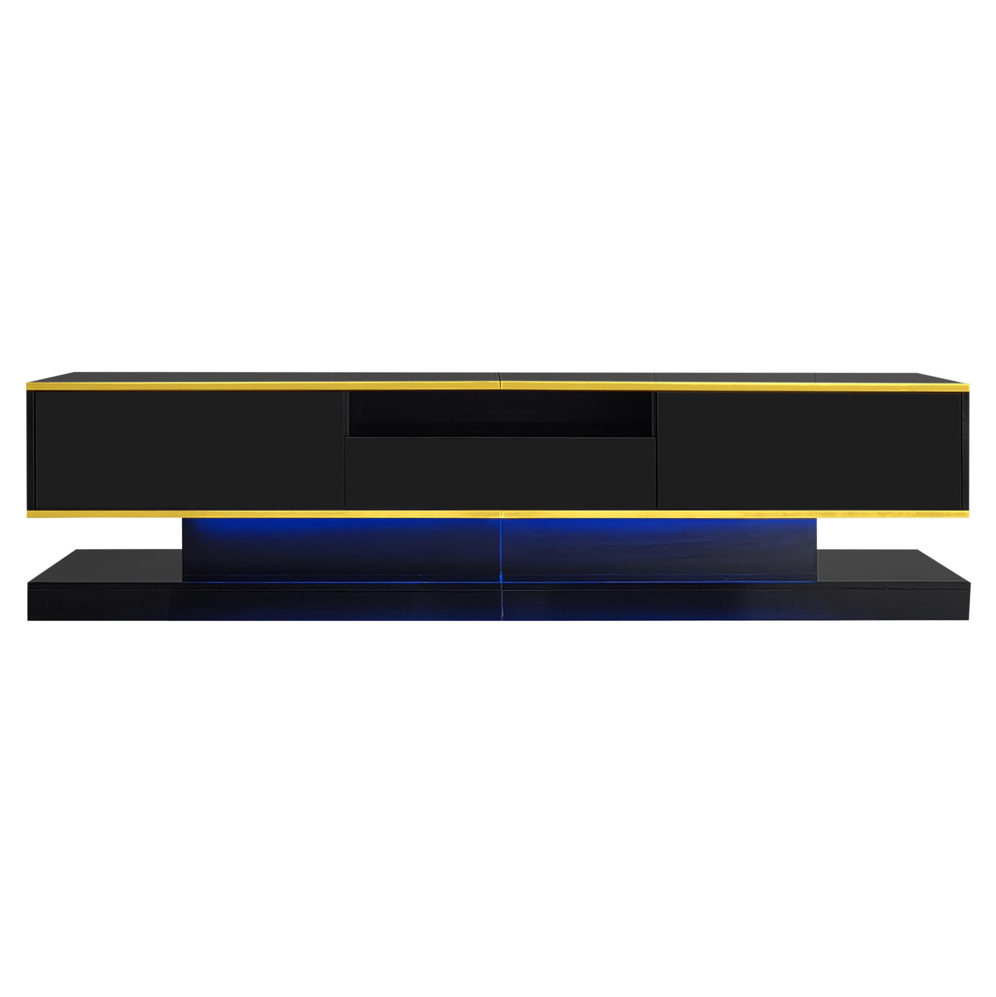 LOWBOARD 180/38/45 cm aus Holzwerkstoff mit LED-Beleuchtung Schwarz/Gold - Schwarz, Holzwerkstoff (180/45/38cm) - Modenvie