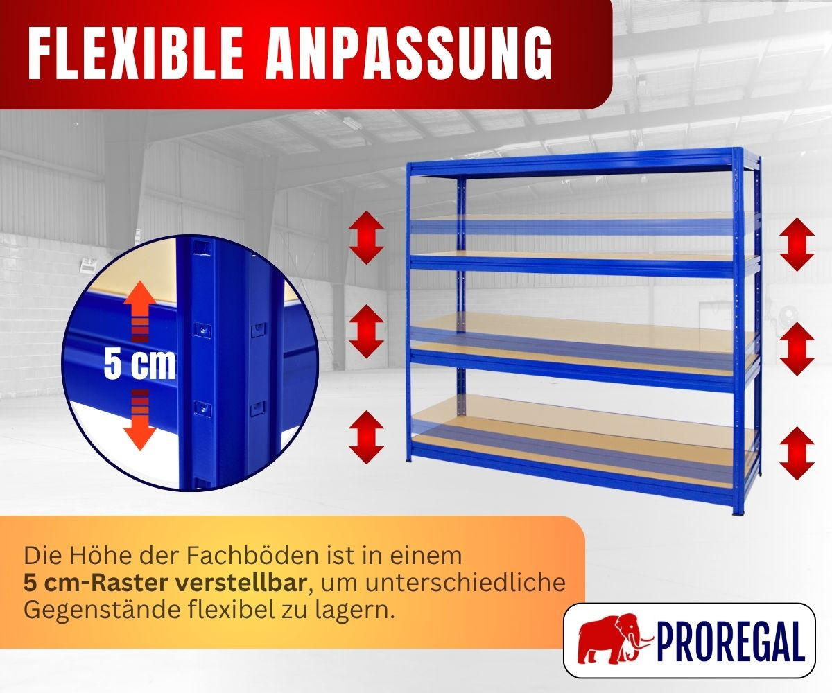 SCHWERLASTREGAL Dino 180x240x60 cm Fachlast 450 kg Blau - Blau, Metall (240/180/60cm) - PROREGAL