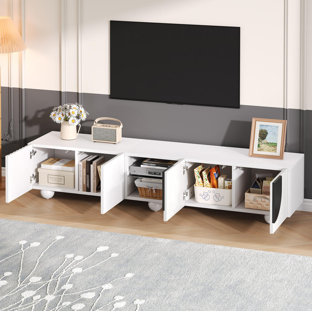 TV-SCHRANK mit offenen und geschlossenen Fächern 180 x 40 x 41,5 cm Weiß - Weiß, Holzwerkstoff (40/41.5/180cm) - Beauniv
