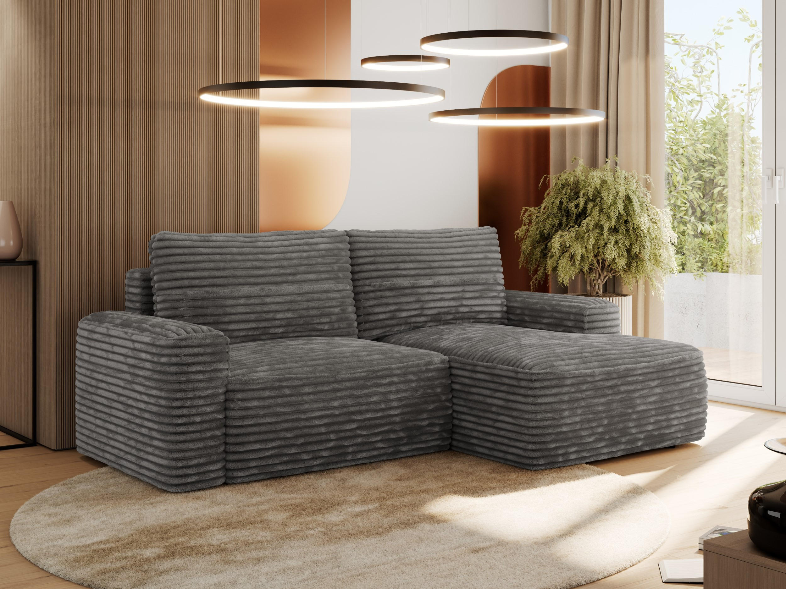 ECKSOFA BELLUNO L Dunkelgrau Cord - Rechts - Dunkelgrau/Schwarz, Textil (233/144cm) - MKS