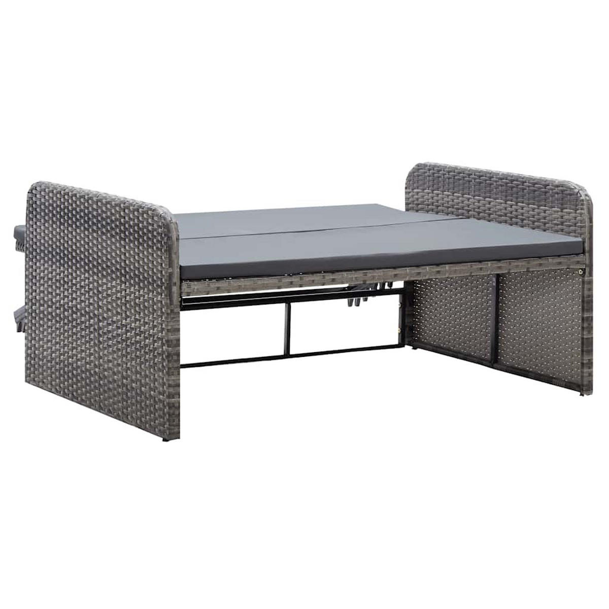 LOUNGEGARNITUR mit Auflagen und Kissenbox, aus Poly Rattan, Grau, 2-teiliges Set - Grau, Kunststoff/Textil - vidaXL