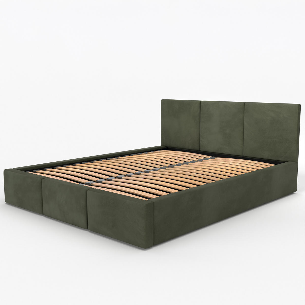 POLSTERBETT mit Stauraum Khaki 120x200cm Kopfteil 88cm - Olivgrün, Holzwerkstoff/Textil (120/200cm) - Muralo