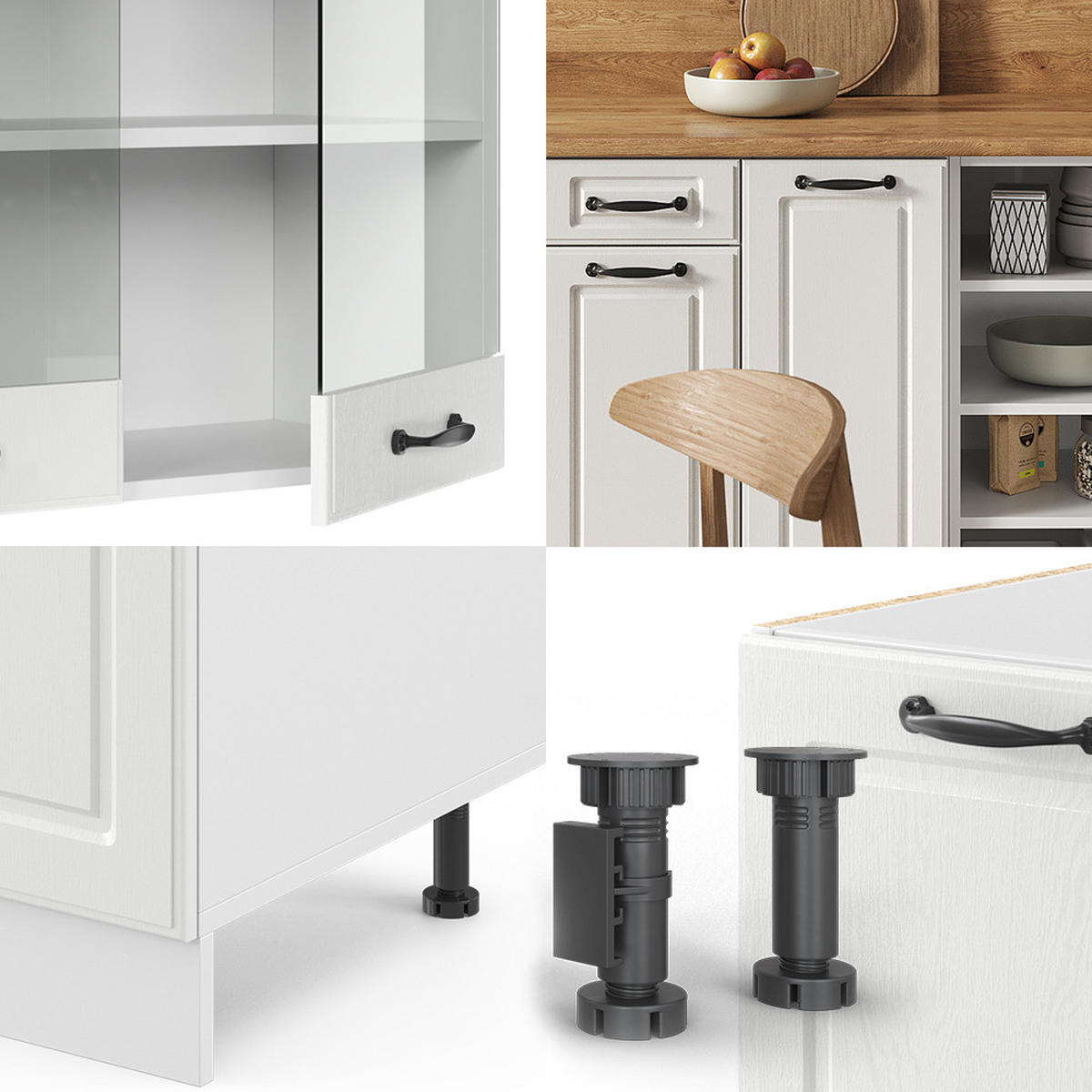 KÜCHENZEILE R-Line Weiß Landhaus/Weiß 240 cm ohne AP - Creme/Weiß, Holzwerkstoff (240/81.6/46cm) - Vicco