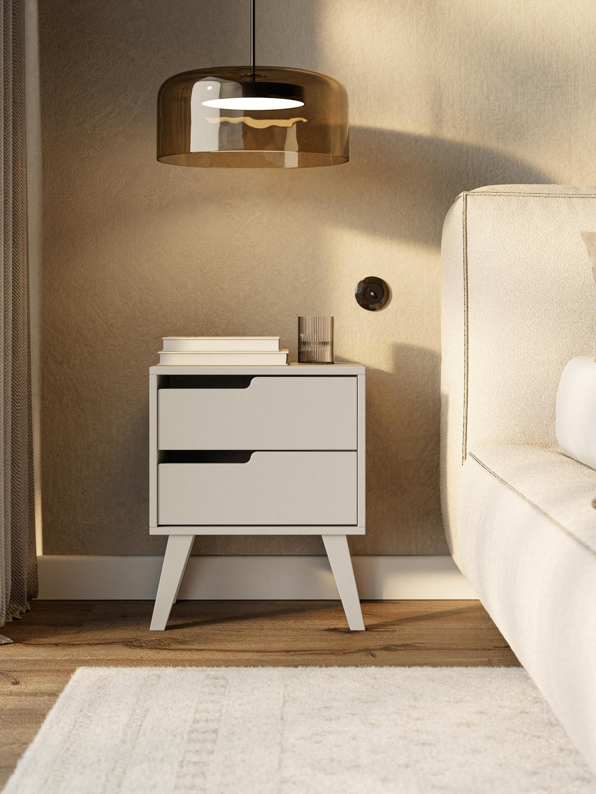 NACHTTISCH Solvo 45x55x40 cm - Modern Nachtschrank zum Schlafzimmer - EIN praktischer Commode aus Spanplatten - Weiß - Weiß, Holzwerkstoff (45/55/40cm) - Chilly