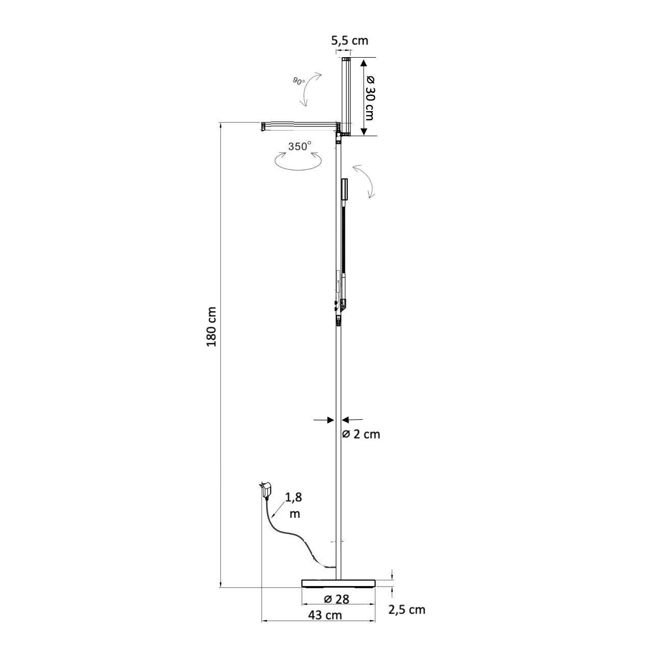 STEHLEUCHTE Pancho, Silber/Chrom, 430cm, Dimmbar - Chromfarben, Metall (430/430/180cm) - KOSILUM