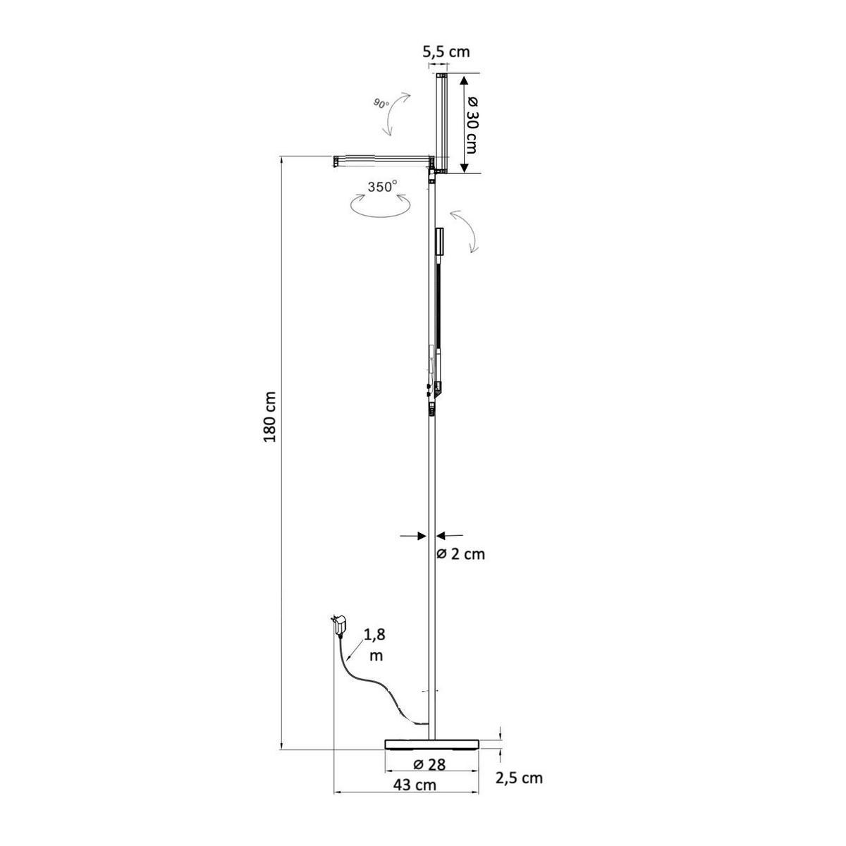 STEHLEUCHTE Pancho, Silber/Chrom, 430cm, Dimmbar - Chromfarben, Metall (430/430/180cm) - KOSILUM