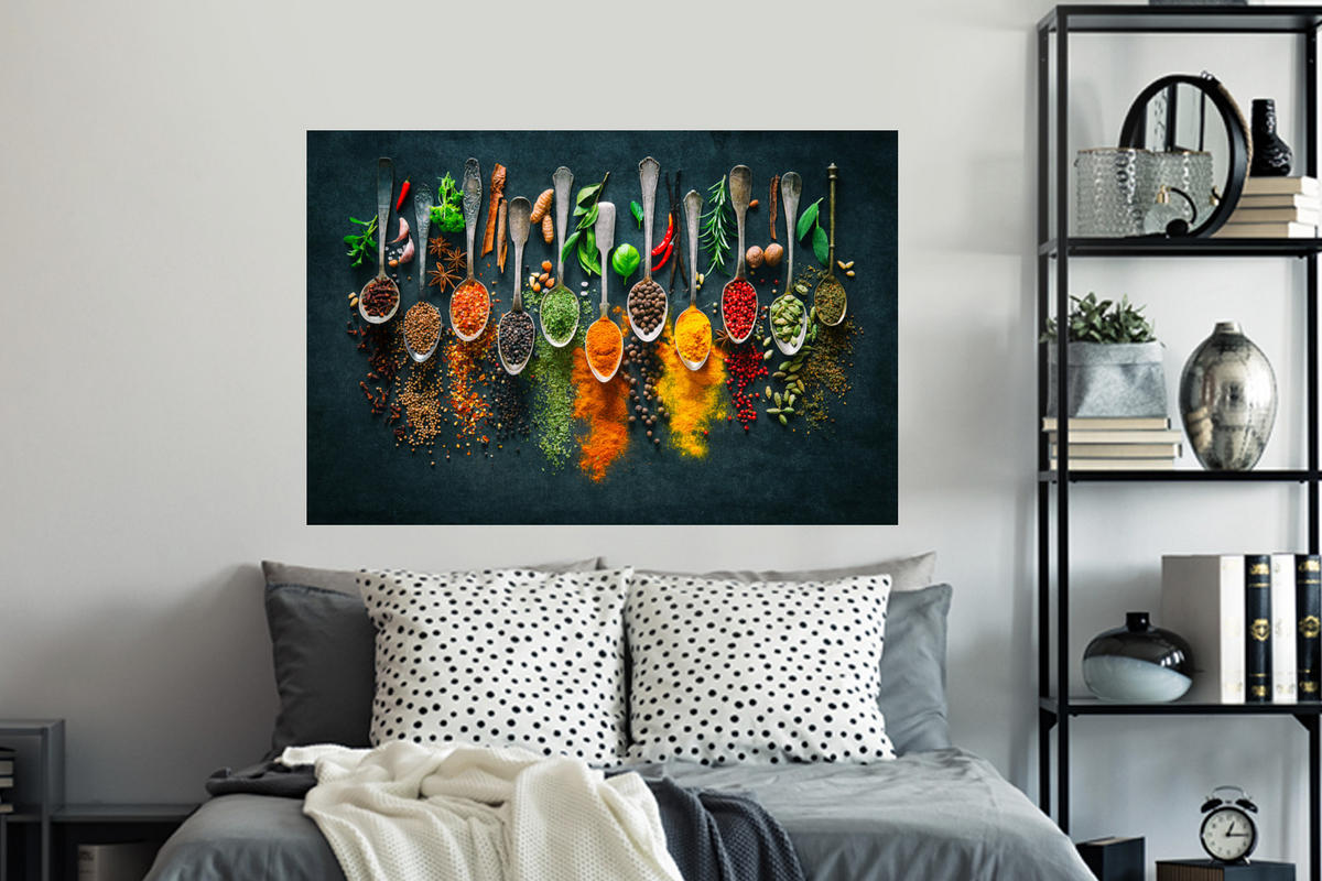 WANDTATTOO Kräuter - Gewürze - Löffel 120x80 cm - Currygelb, Kunststoff (120/80/0.1cm) - MuchoWow