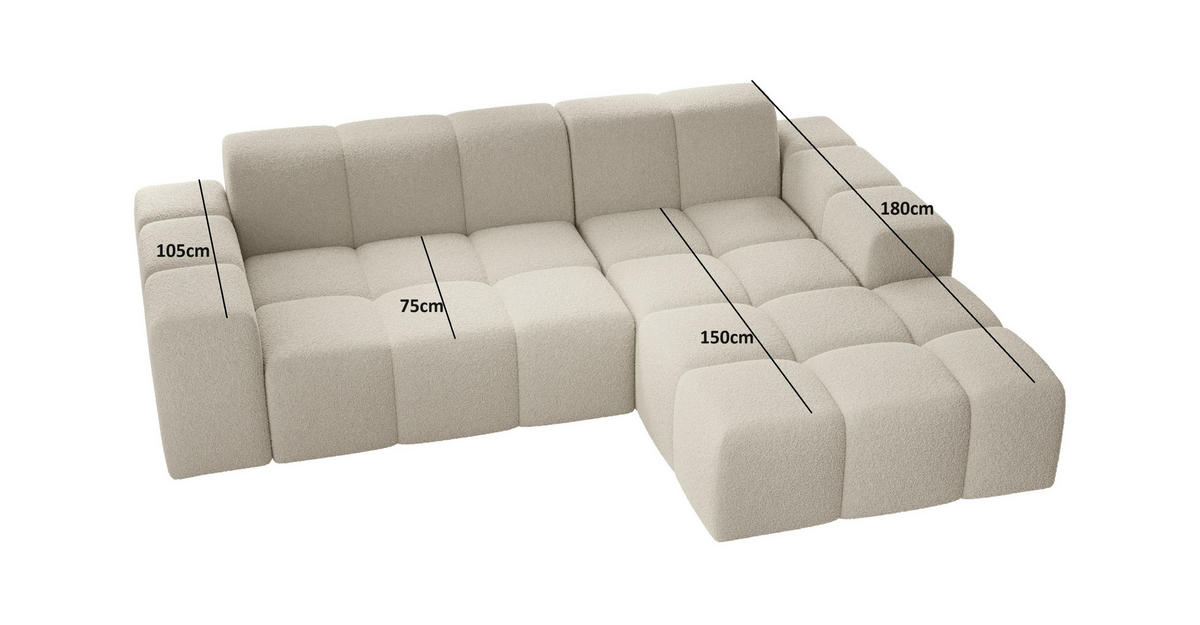 ECKSOFA Fogo ohne Schlaffuktion, L-Form, Sofa Links, Veloursstoff, 245x68x180 cm, Beige - Beige, Holz (180/245cm) - PROMETO Möbel